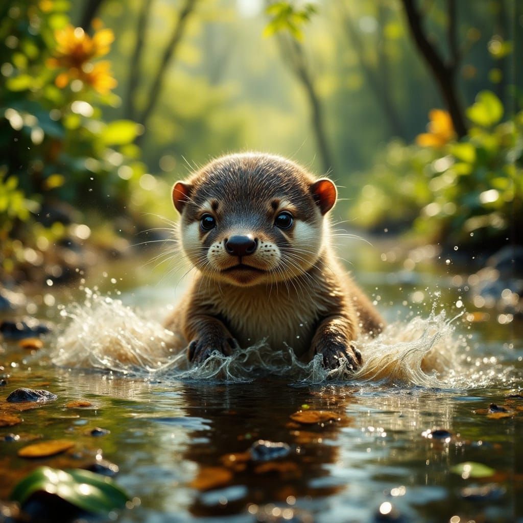 Hyperrealistic Wildlife Photography of a Windswept Baby Otte...