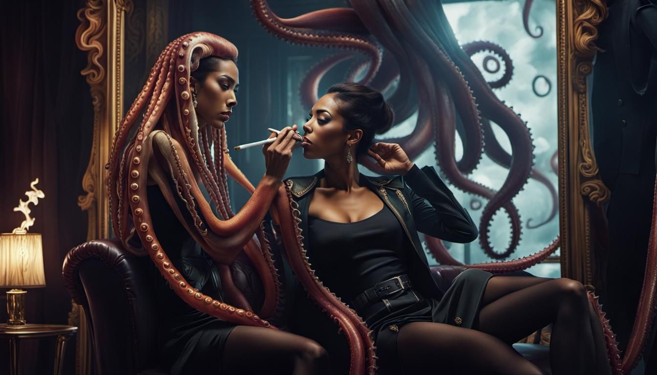 Woman with Tentacles in Dramatic Digital Painting