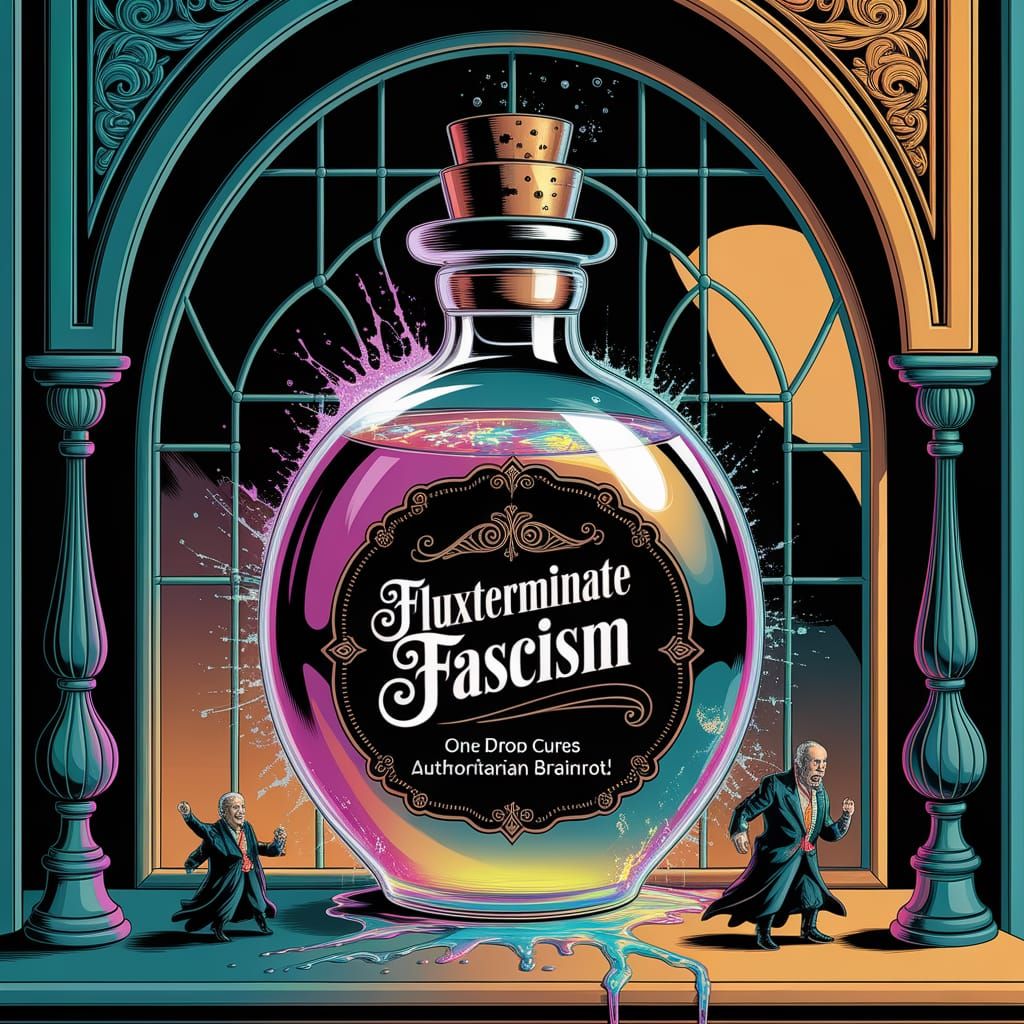 Surreal Vintage-Style Potion Bottle Fights Authoritarianism