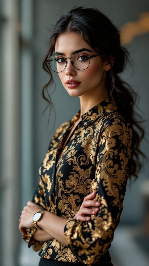 Elegant Woman in Paisley Blouse with Modern Portraiture and ...