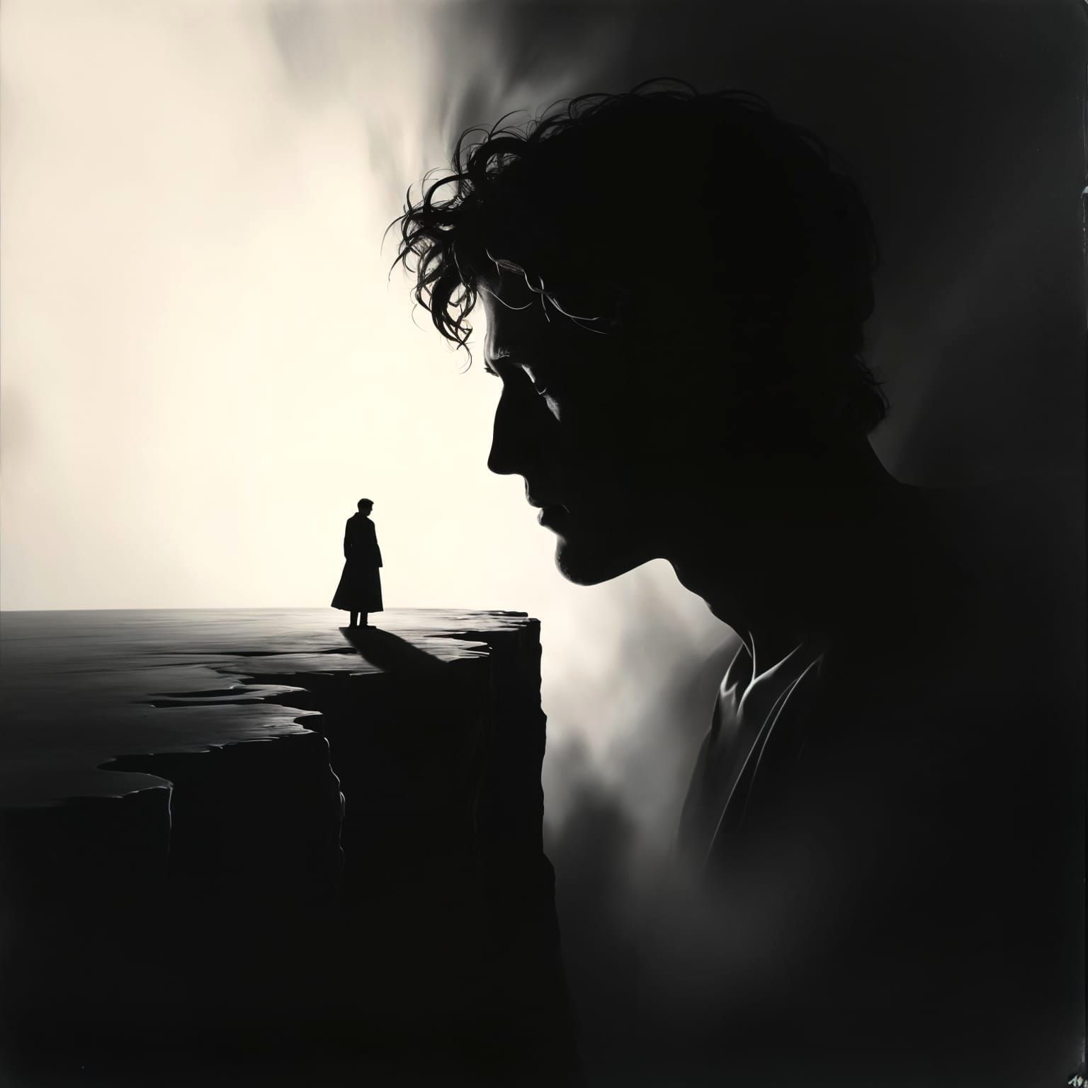 Figure at Abyss Edge in Dramatic Baroque Style