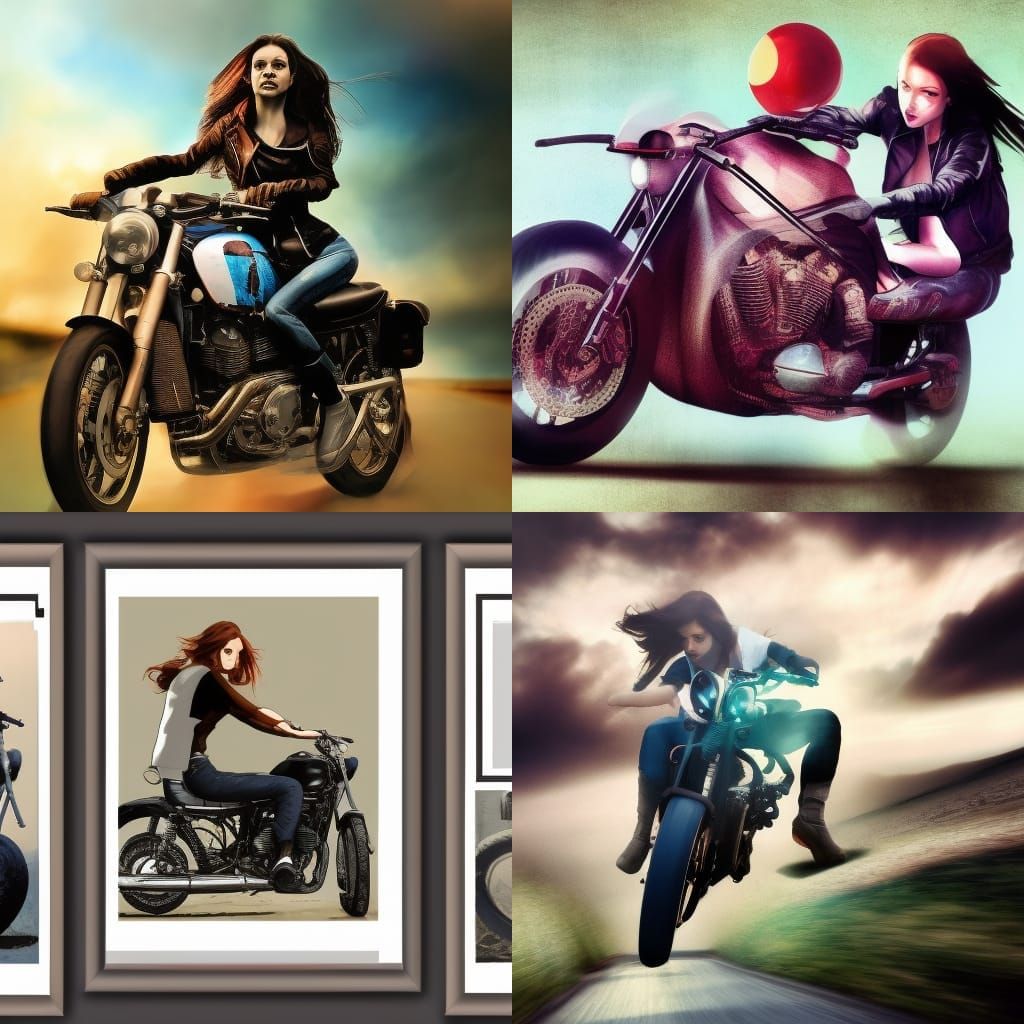 Girl on Norton Motorcycle, Fantasy Concept Art