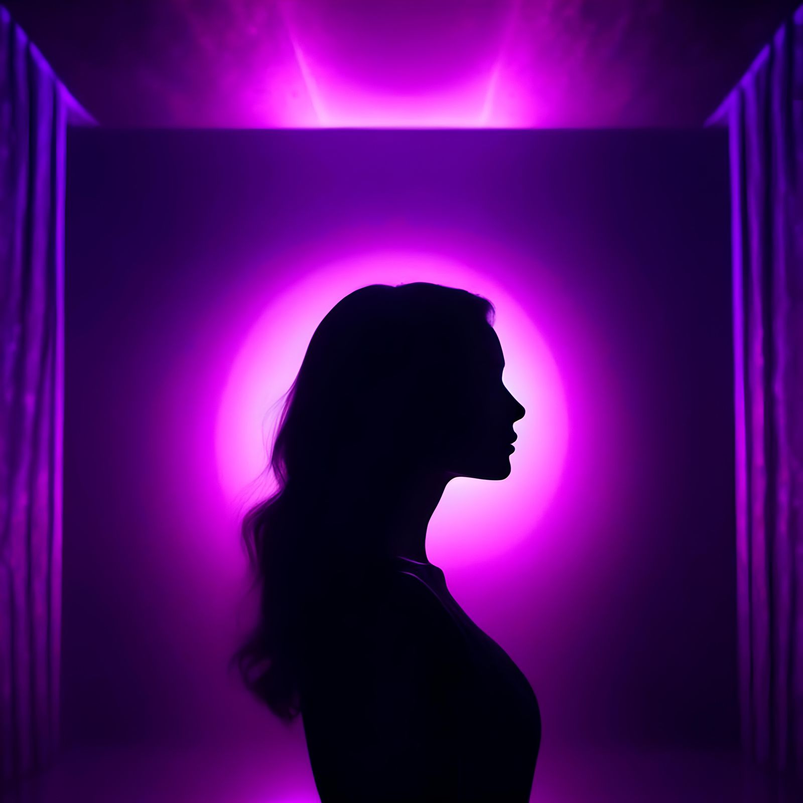 Woman's Silhouette in Dark Purple Room