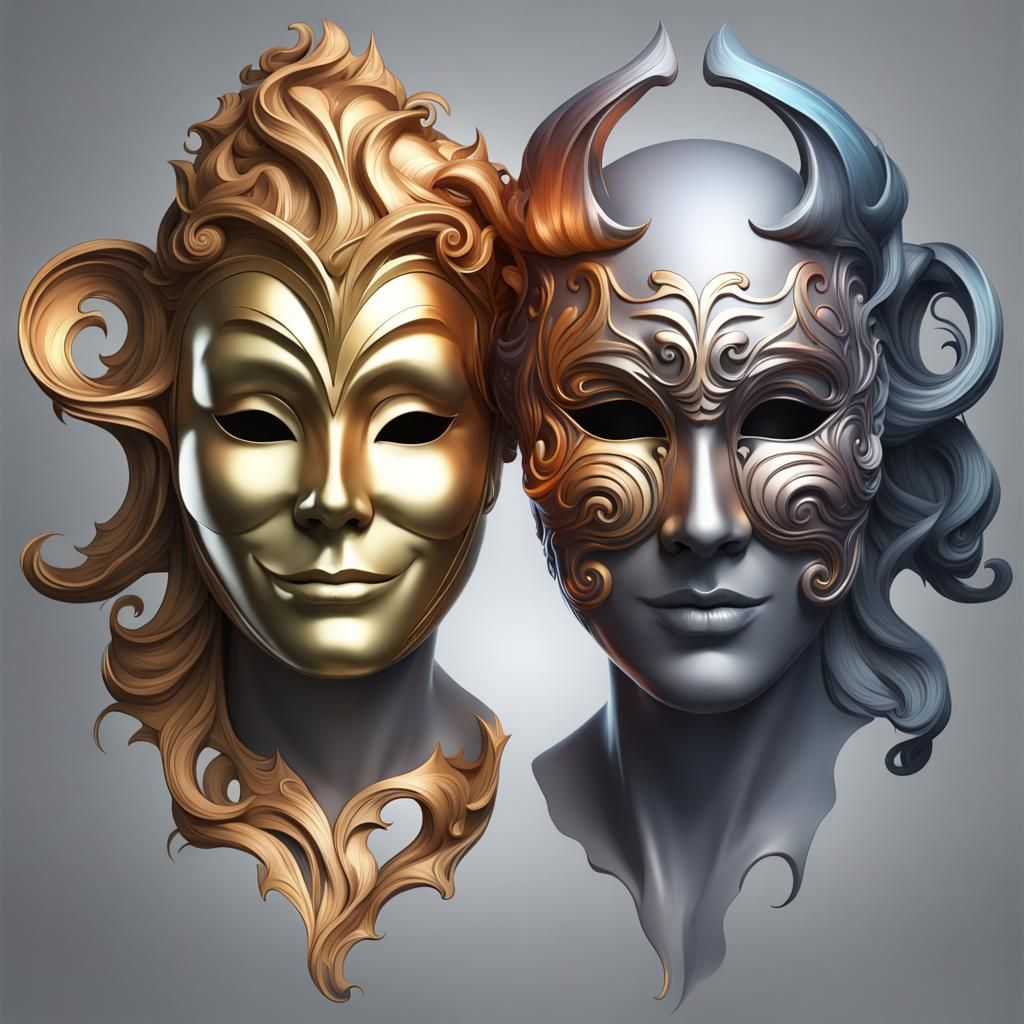 Comedy and Tragedy Masks in Hyperdetailed Art