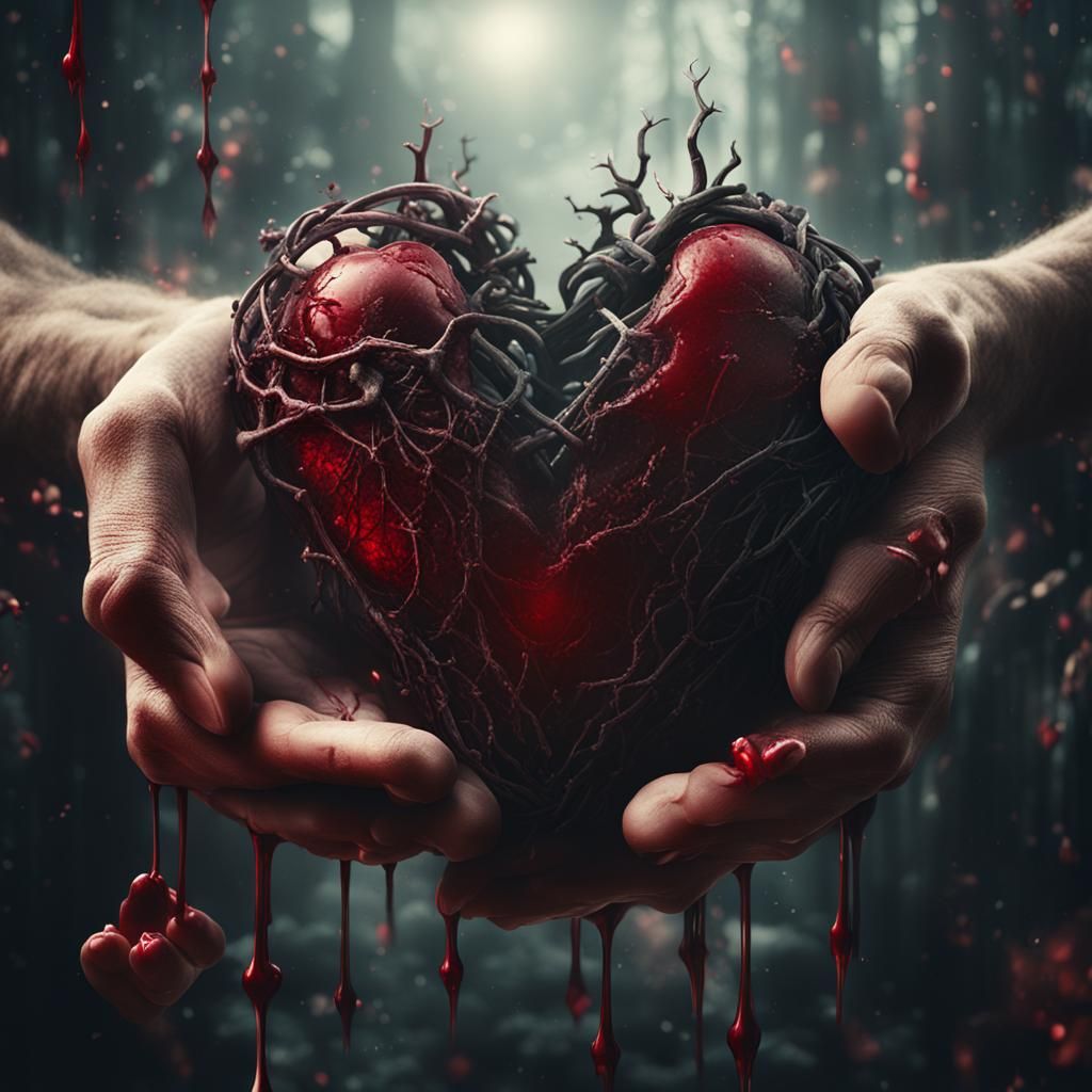 Hands Holding Bleeding Heart: Dramatic Digital Art
