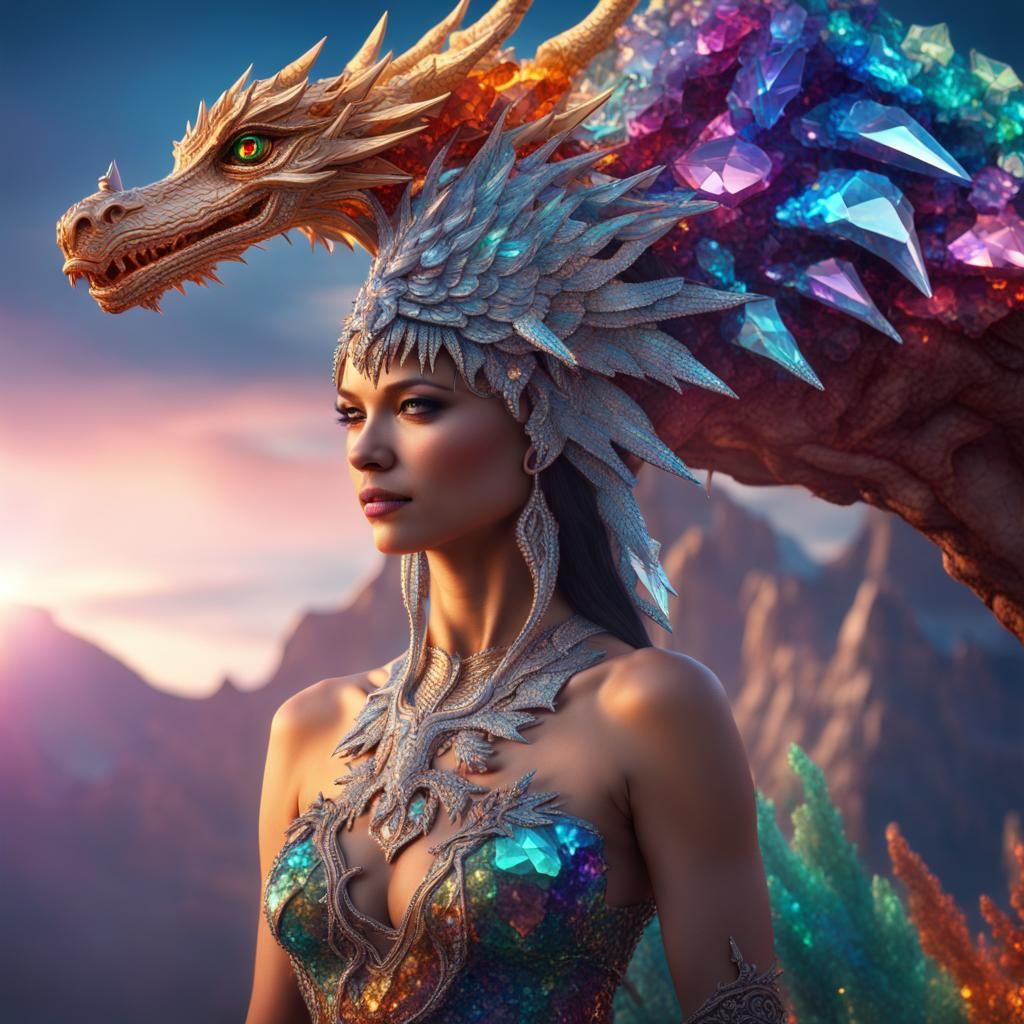 Crystalline Dragon Rider with Crystal Headdress