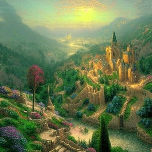 Medieval City in Valley with Giant Walls