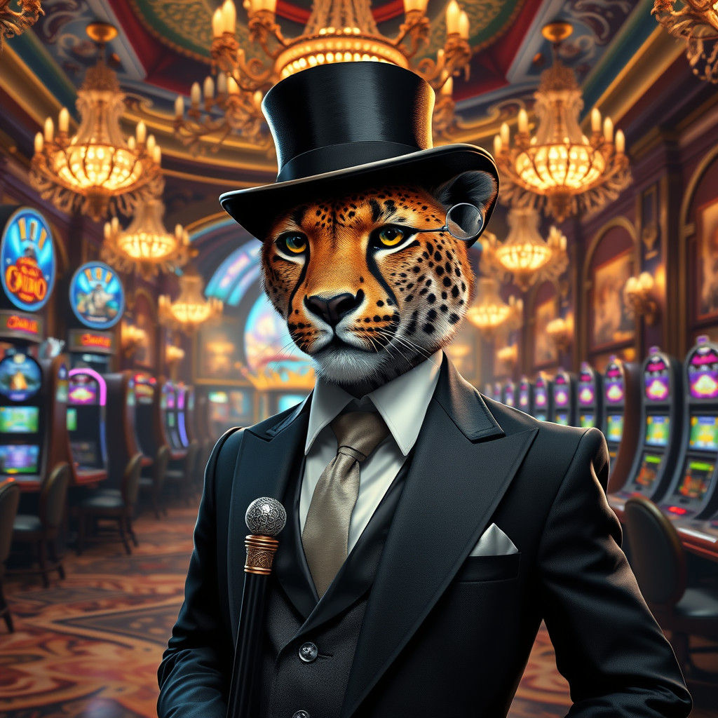 Cheetah Gentleman in Casino, Art Deco Style