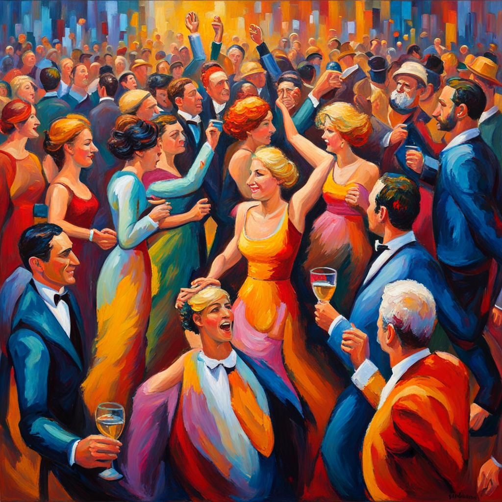 Silvester Party in Expressionist Oil Painting Style