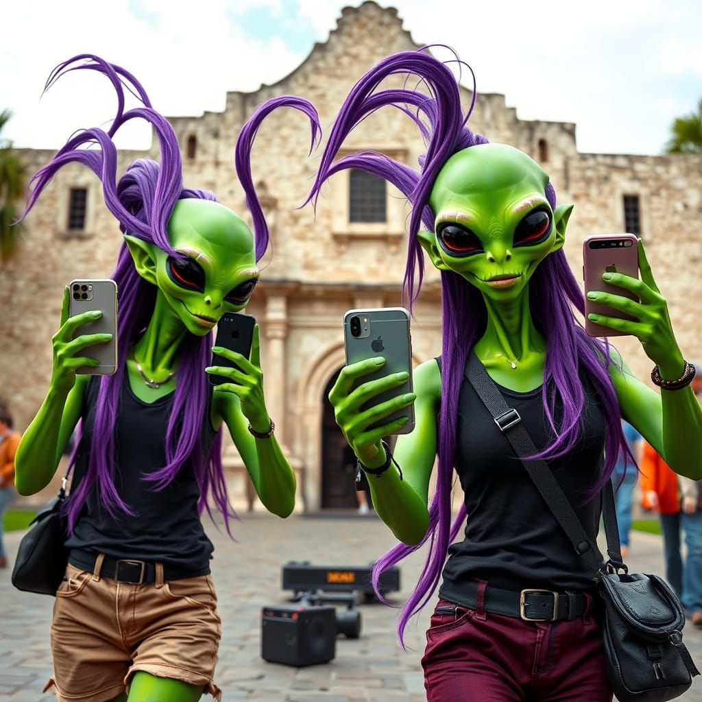 Alien Tourists Visit the Alamo in Sci-Fi Style