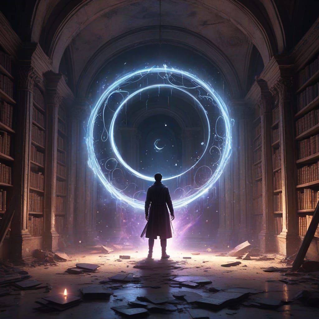 Magician Opens Ethereal Portal in Ruined Library
