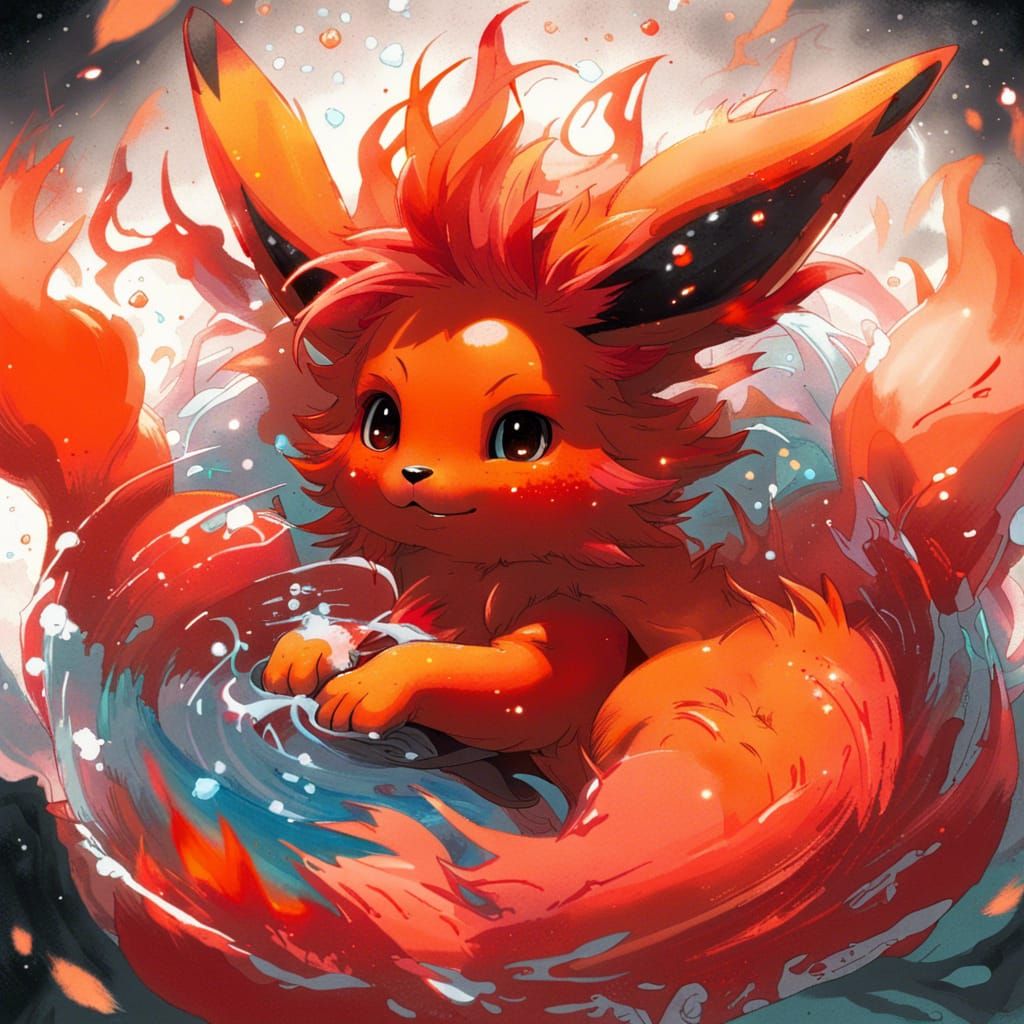 Flareon's Bioluminescent Bath: A Hyperrealistic Concept Art