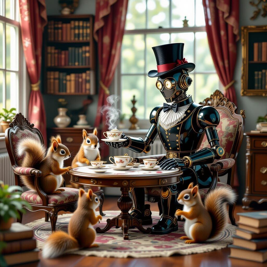Victorian Robot Butler's Squirrel Tea Party