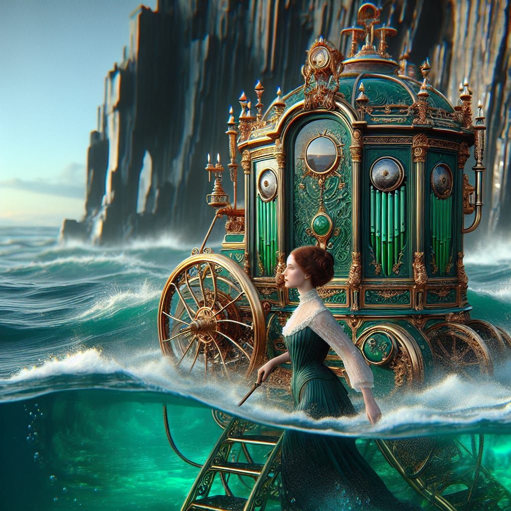 Victorian Woman Emerges from Steampunk Bathing Machine