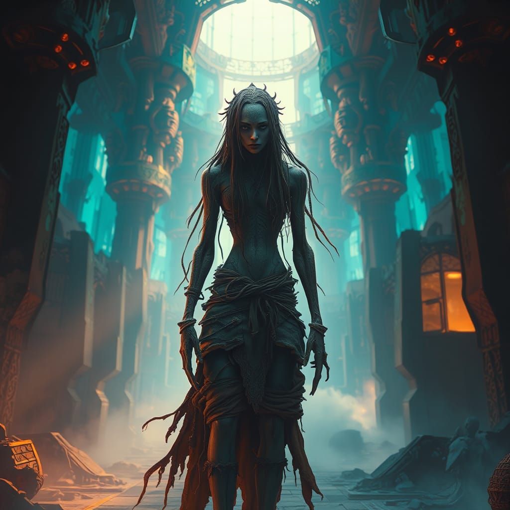 Mystical Humanoid in Dreamlike Abstract World