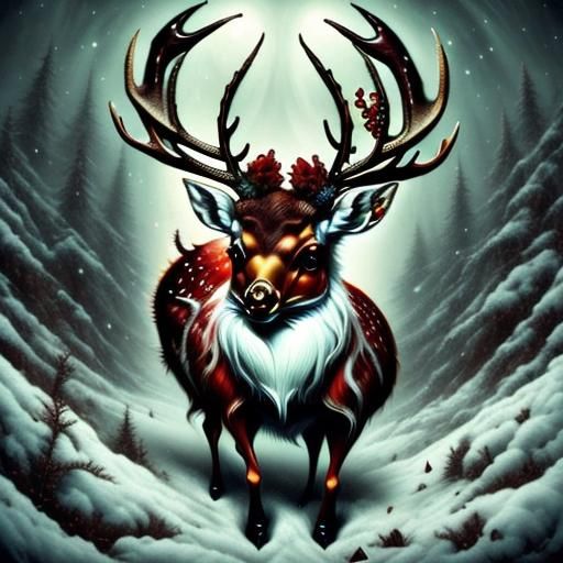 Sinister Rabid Reindeer in Rococo Horror Style