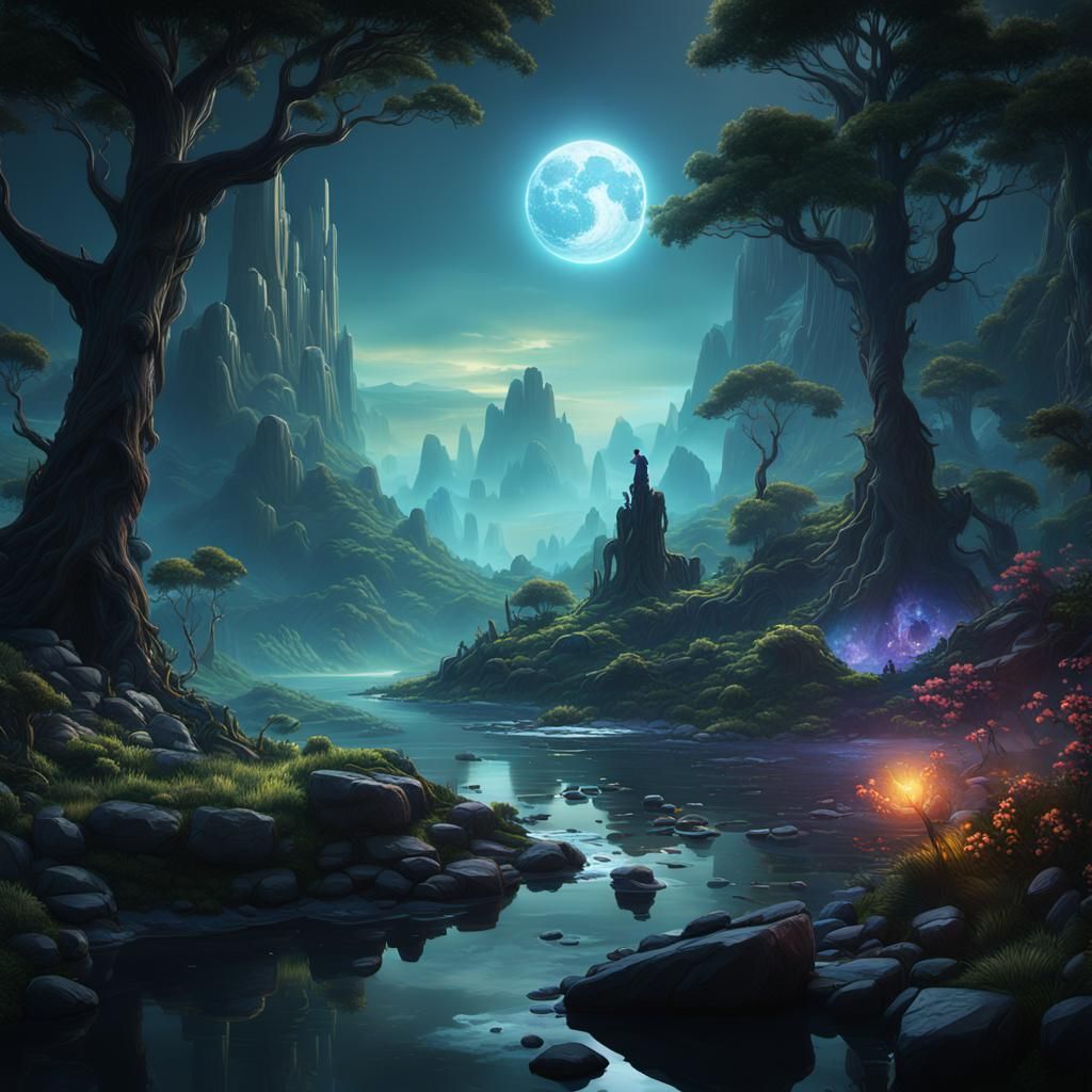 Nature Sunrise: Detailed Matte Painting in Deep Color