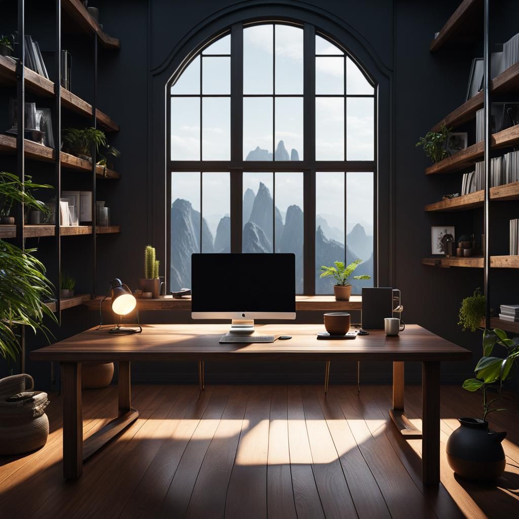 Minimalist Workspace with Coffee: Fantasy Concept Art