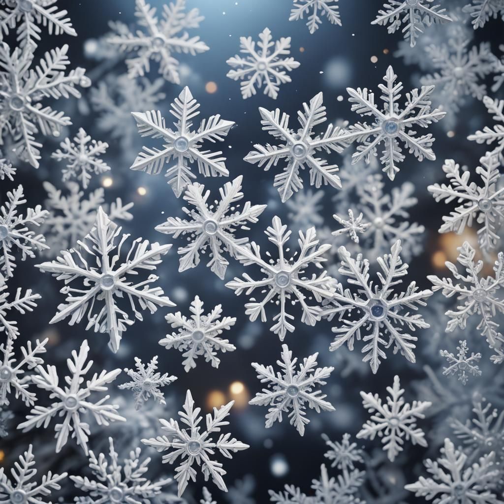 Detailed Micro Photograph of Snowflakes in Anime Style
