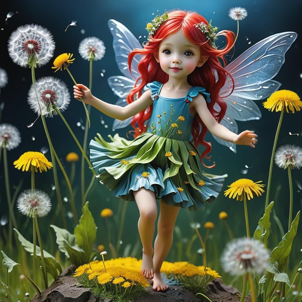 Hyperrealistic 3D Fairy Dancing on Dandelion