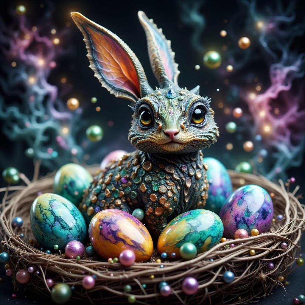 Surreal Easter Bunny Hybrid in Dreamlike Environment