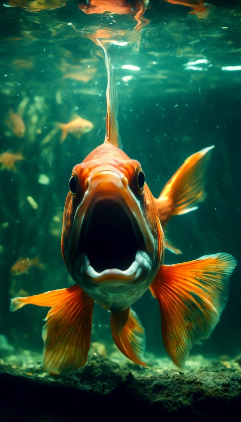 Scary Evil Goldfish in Tank: Macabre Horror