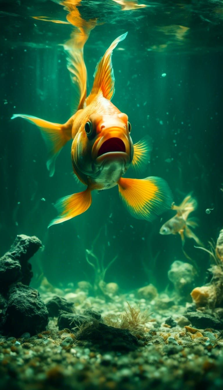 Evil Goldfish in Tank: Macabre Horror