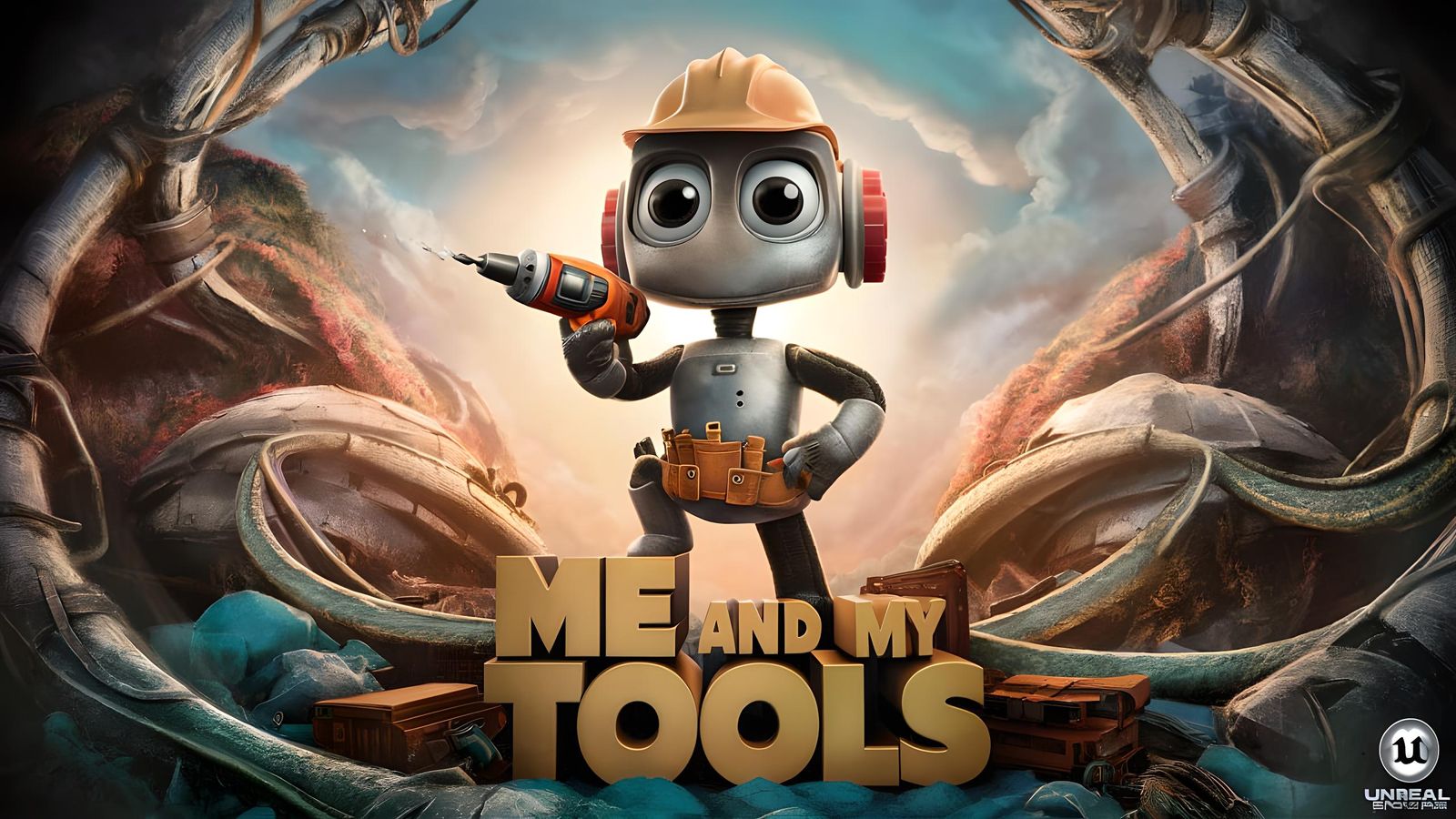 Adorable 3D Robot with Tools in Matte Painting
