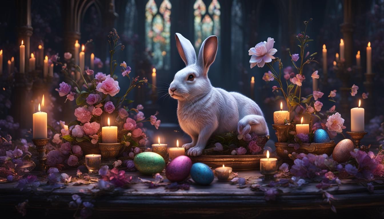 Gothic Whimsical Easter Centerpiece with Bunnies