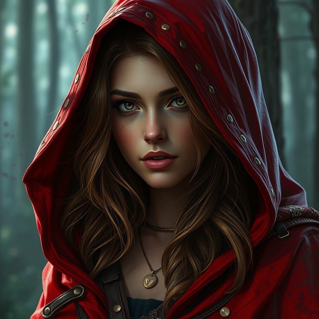 Ethereal Red Riding Hood in Cyberpunk Style