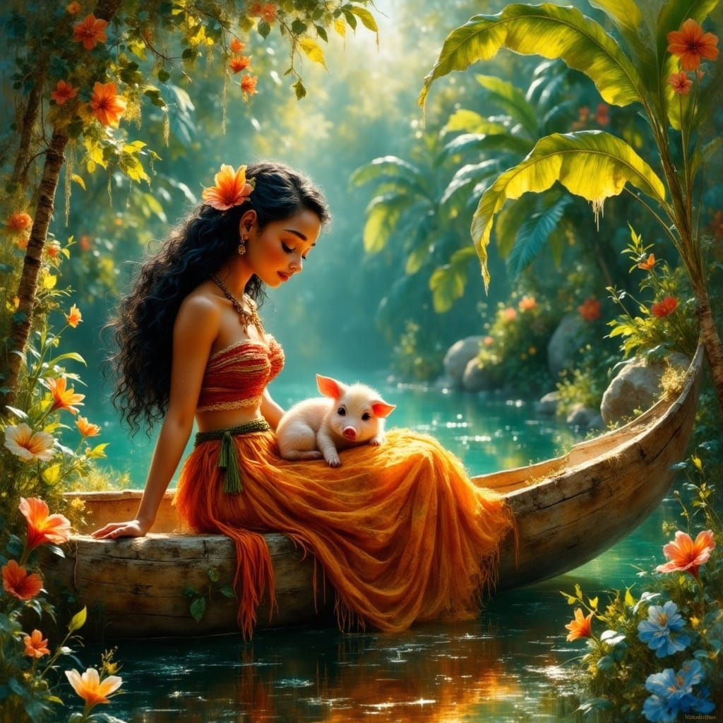 Moana and Pua in Ethereal Landscape