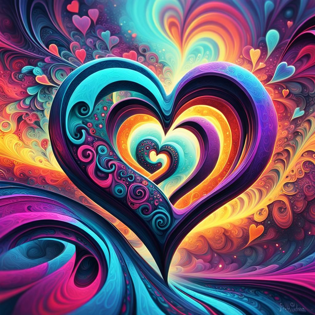 Ethereal Love-Heart Graffiti in Polychromatic Mist