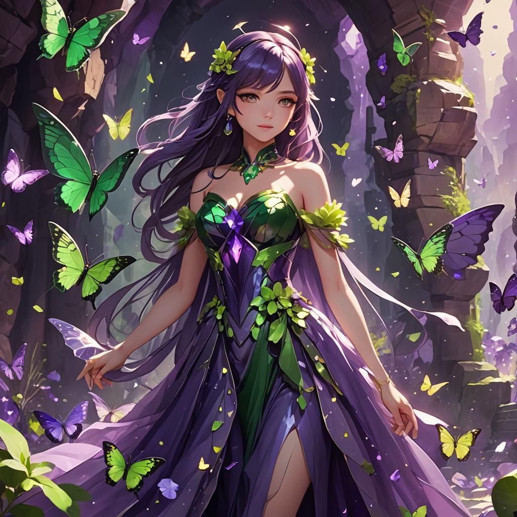 Amara in Gem Cavern: Anime-Inspired 3D Art