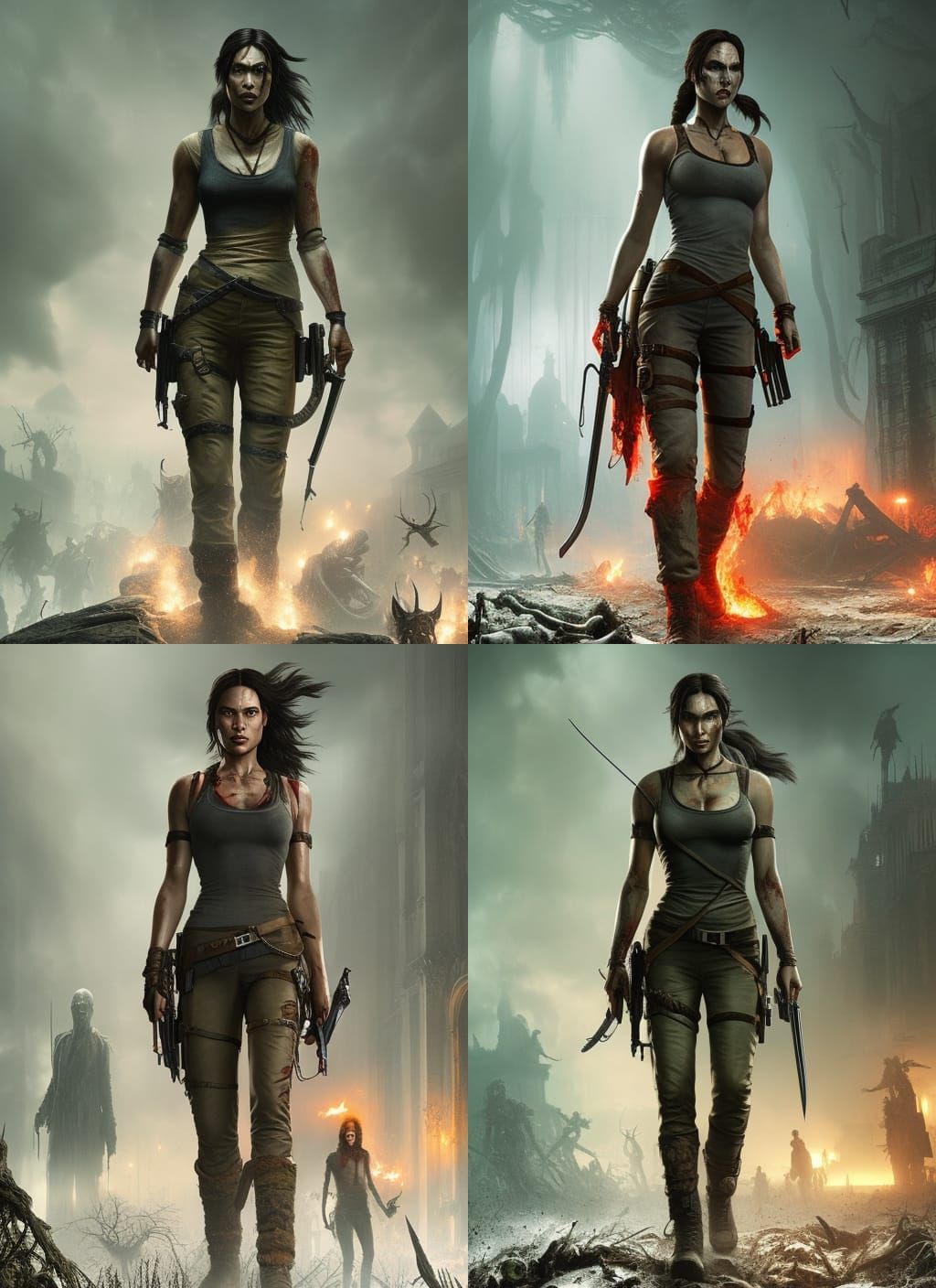 Zombie Lara Croft: Detailed Digital Horror Art