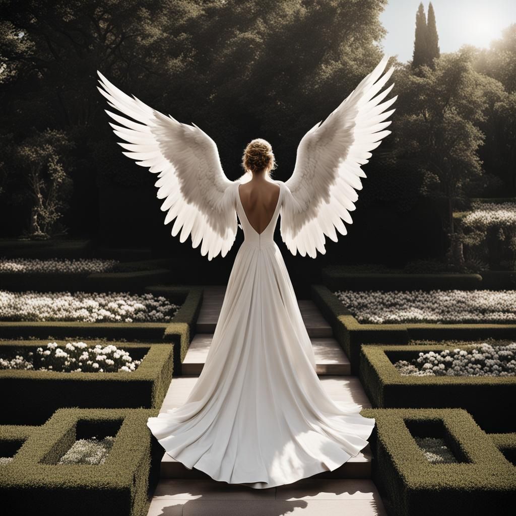 Angelic Guardian in Ethereal Garden, Digital Art