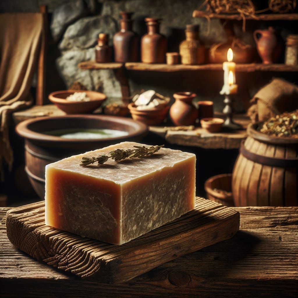 Handcrafted Tallow Shampoo Bar in Vintage Medieval Setting