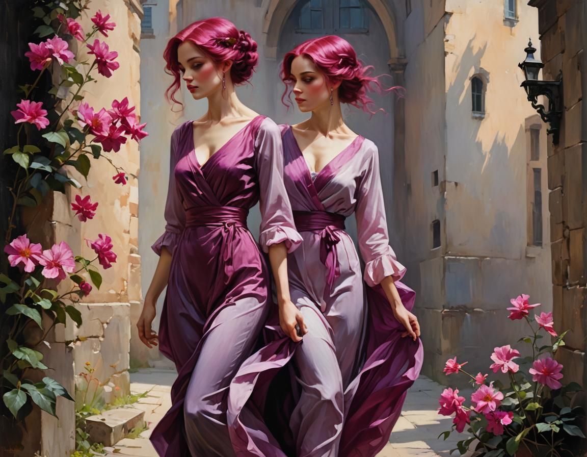 Dreamscape: Magenta-Haired Woman in Romantic Style