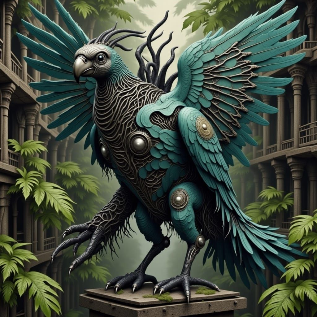 Jungle Biomechanical Parrot in H.R. Giger Style