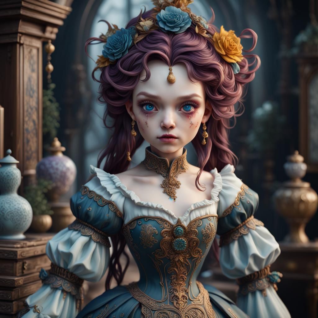 Fantastical Porcelain Doll in Detailed Matte Painting