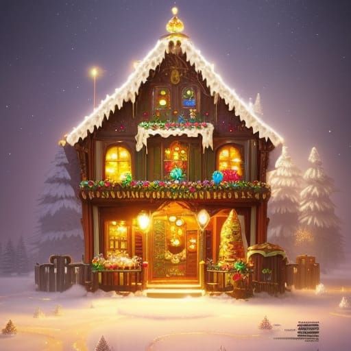 Chibified Gingerbread House in Hyperdetailed Digital Art
