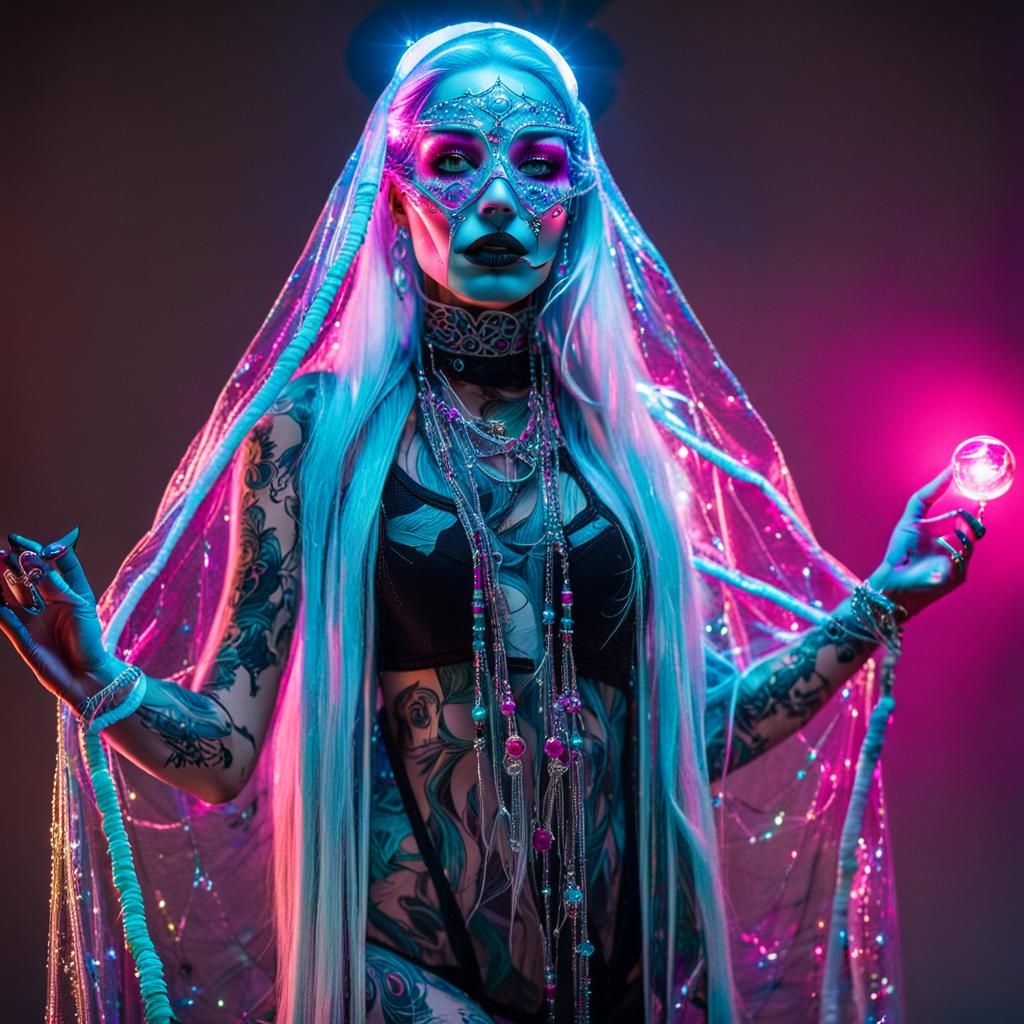 Ethereal Woman with Transparent Body and Electric Hair
