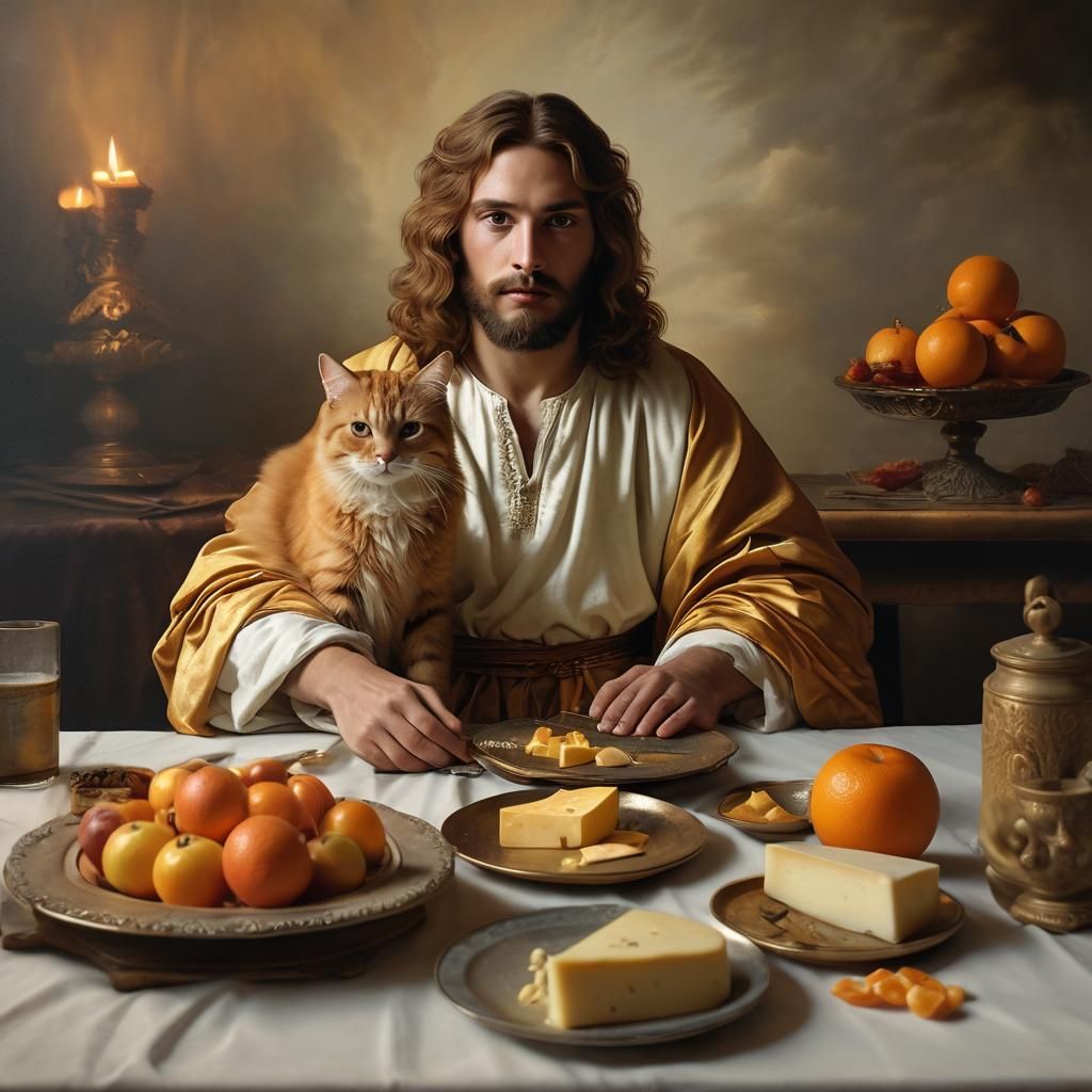 Royal Cat Held by Christ: A Baroque Masterpiece