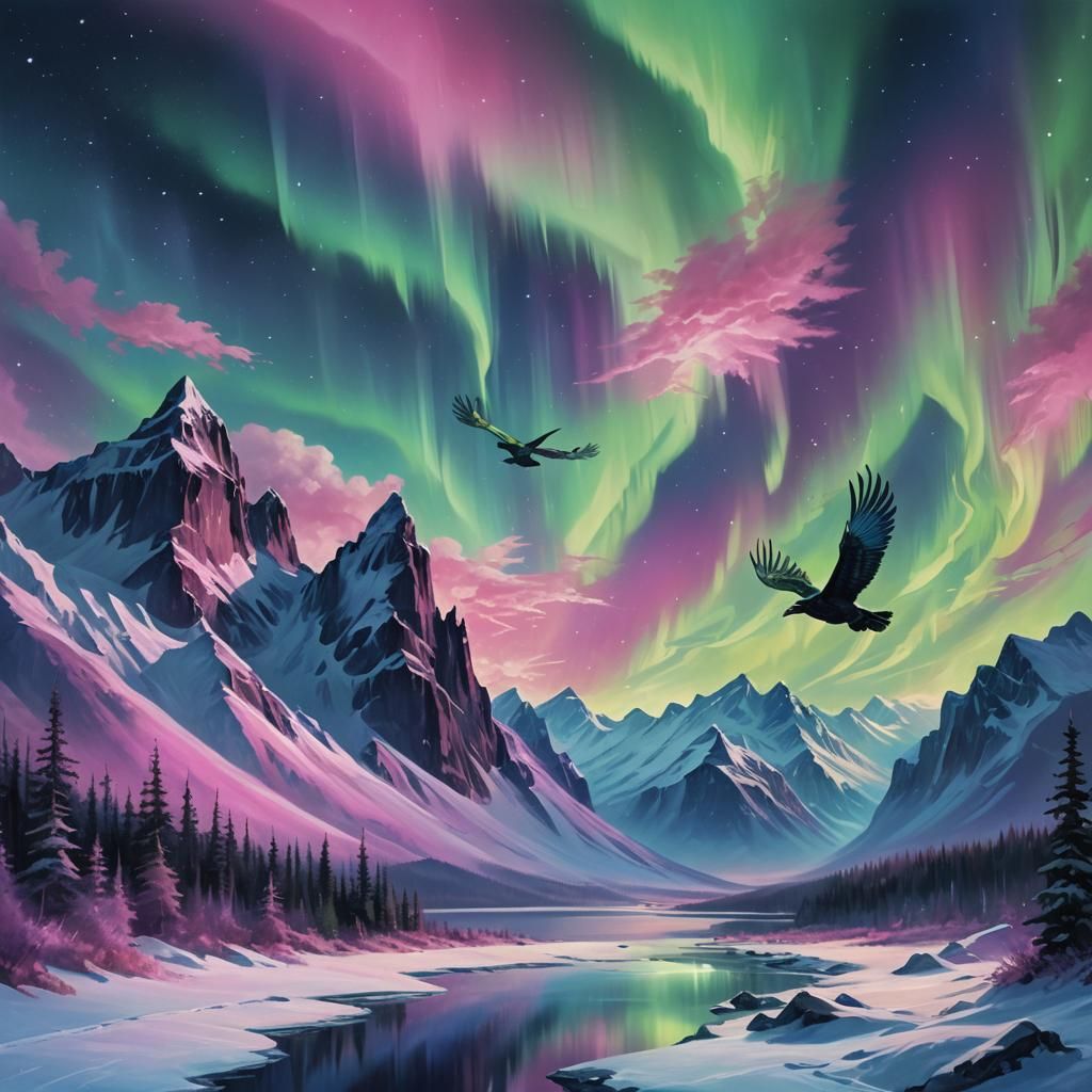 Vibrant Northern Lights Over Snowy Landscape