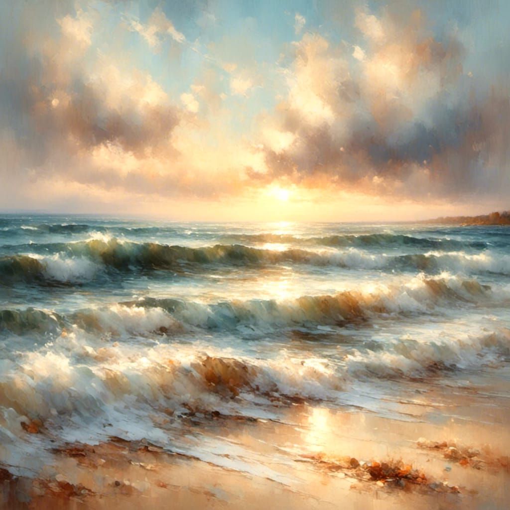 Seascape Oil Painting in Impressionist Style