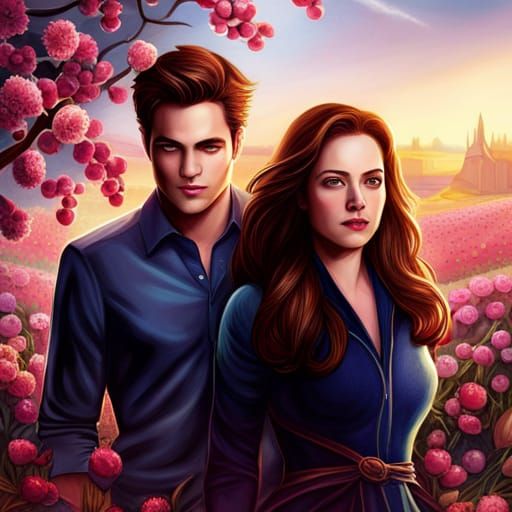 Edward and Bella in Romantic Apple Orchard Fanart