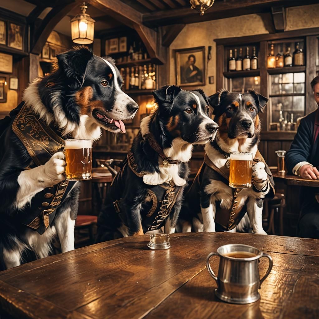 Dogs Enjoying Ale at Elizabethan Pub