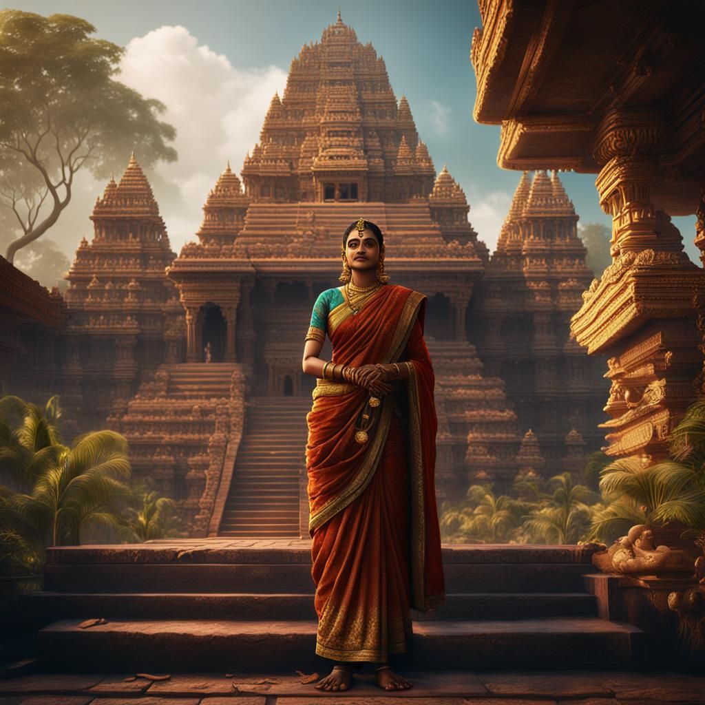 Ancient Female Guru in Tamil Nadu: Detailed Matte Painting