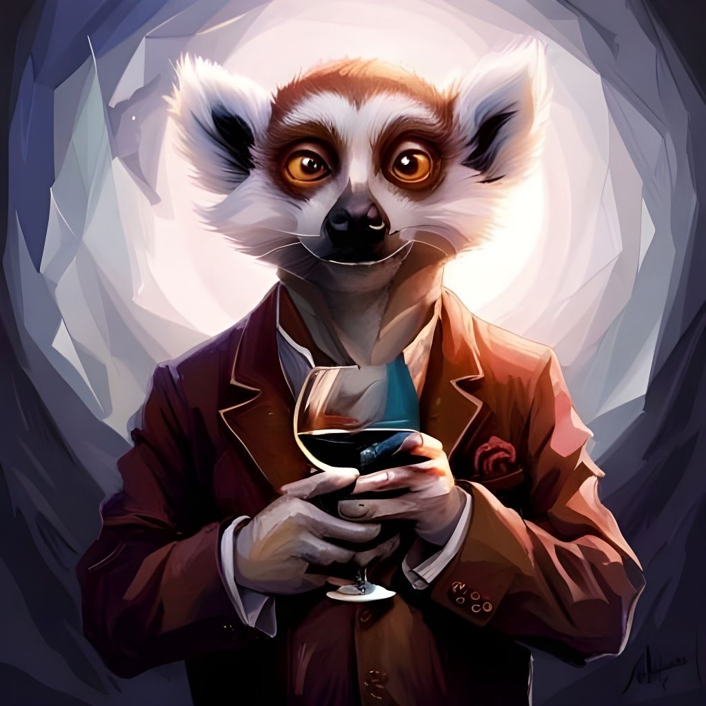 Tipsy Lemur with Wine: Art Fusion