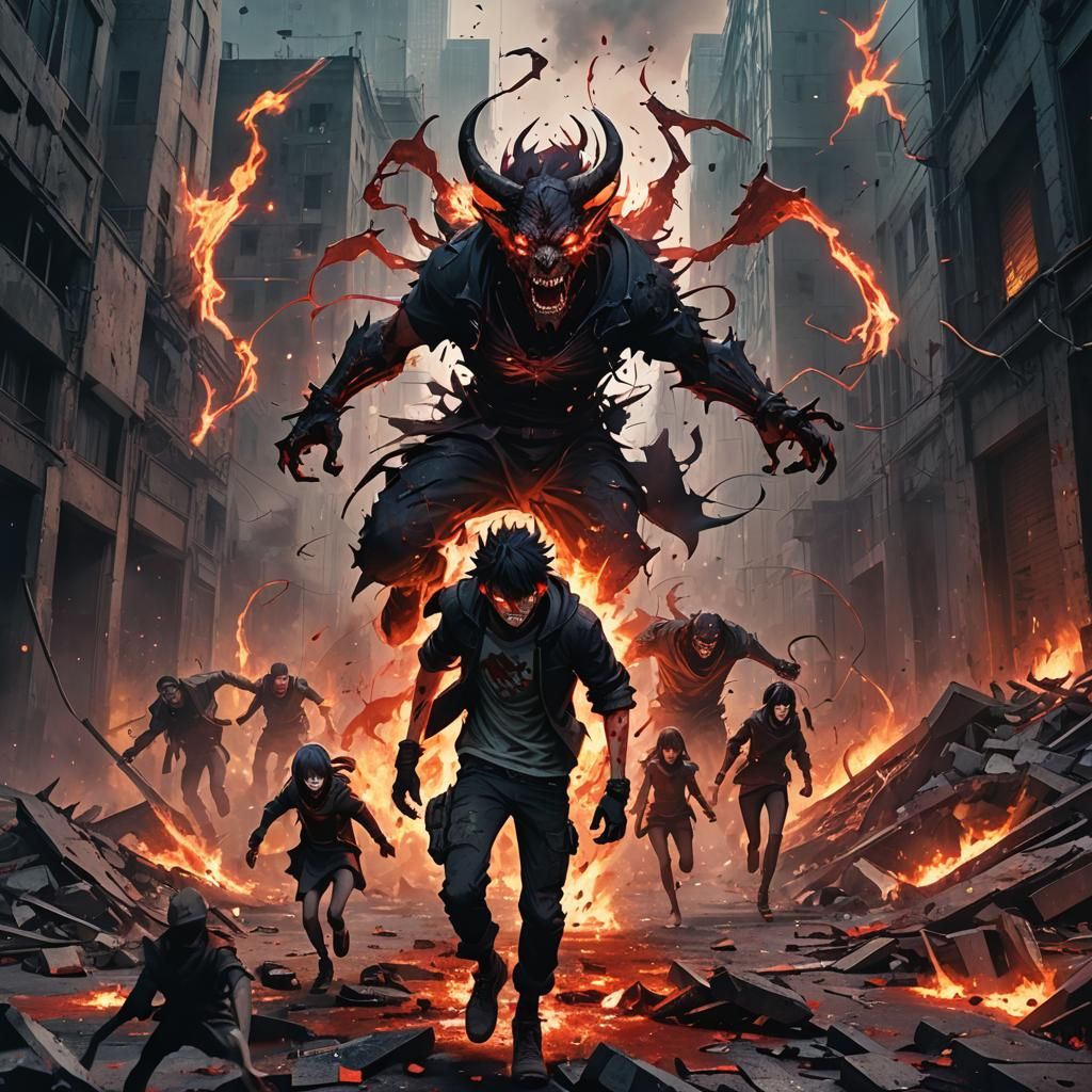 Bloody Demon Rages in Dark Fantasy Anime Art
