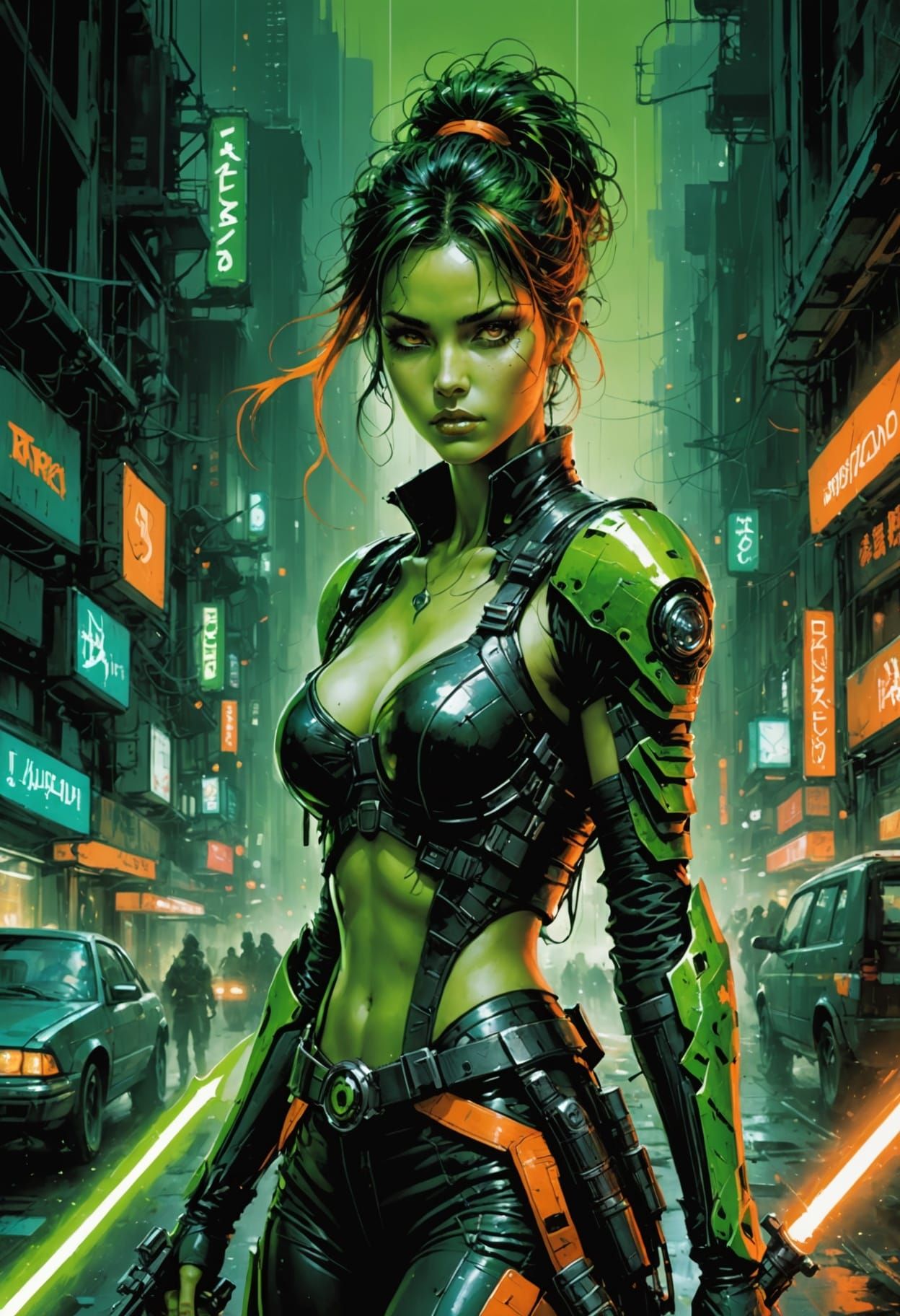 Neon Green and Orange Comic Impressionism